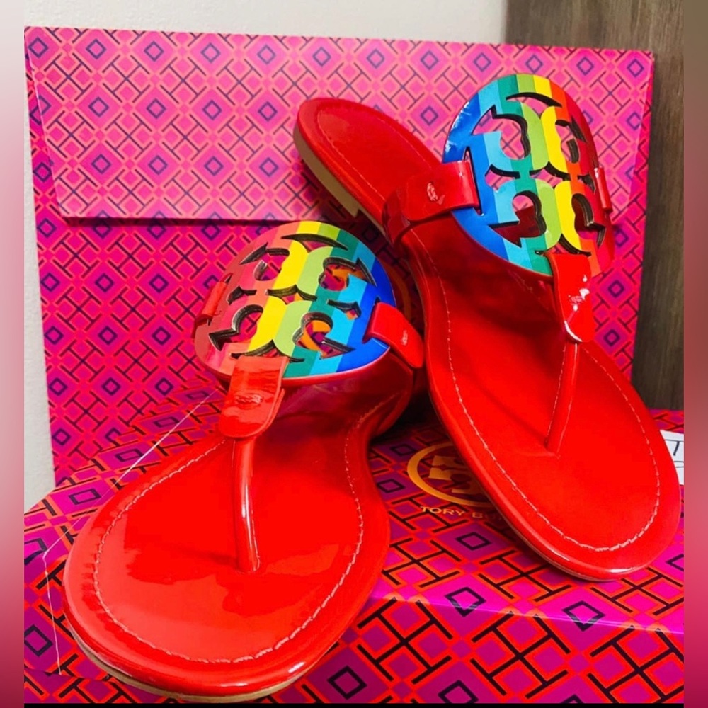 ✨SOLD✨Tory Burch Rainbow Millers Sandals - Red
